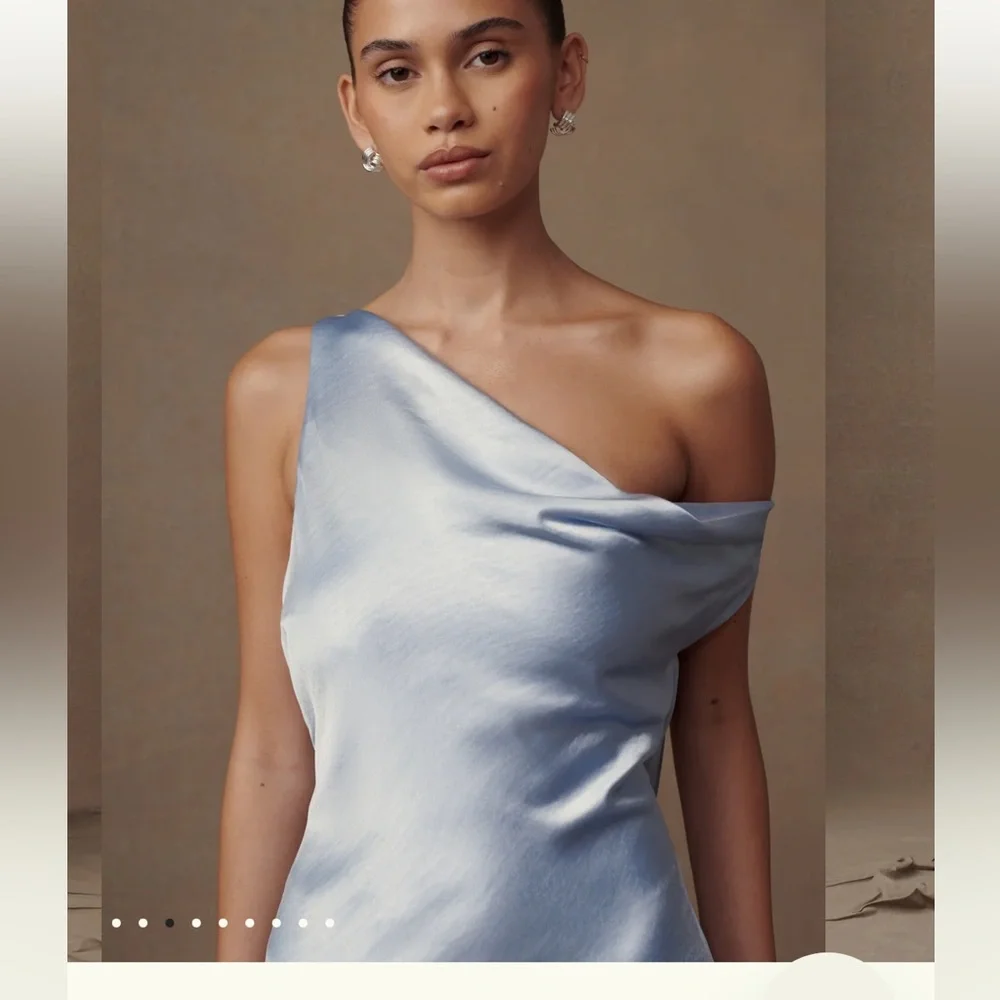 Meshki Yvette Slip Maxi Dress With Asymmetrical Hem - Cornflower Blue Small - Picture 5 of 10